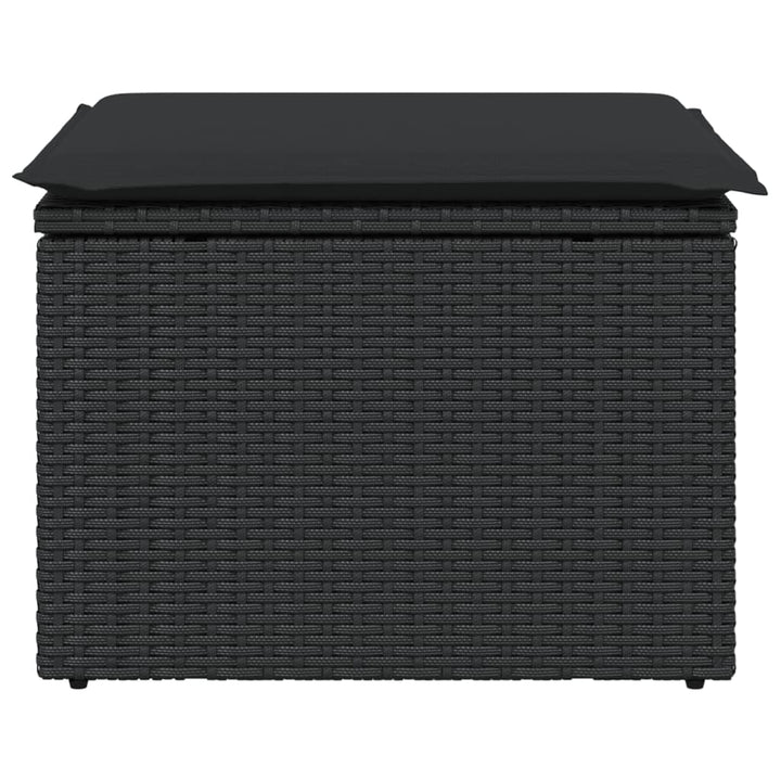 haveskammel med hynde sort 55x55x37 cm polyrattan