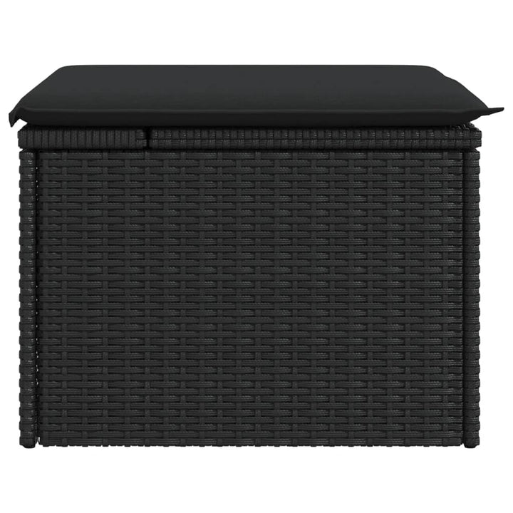 haveskammel med hynde sort 55x55x37 cm polyrattan