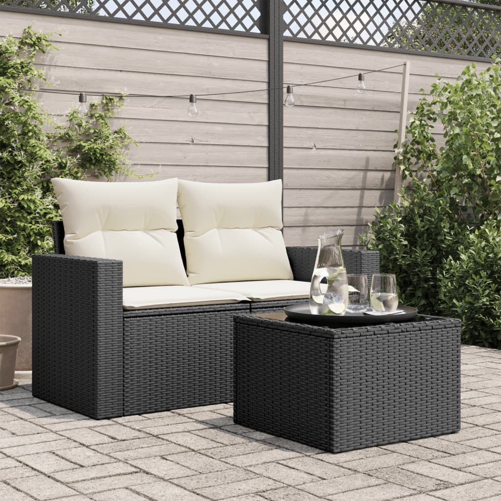 havebord med glasplade sort 55x55x37 cm polyrattan