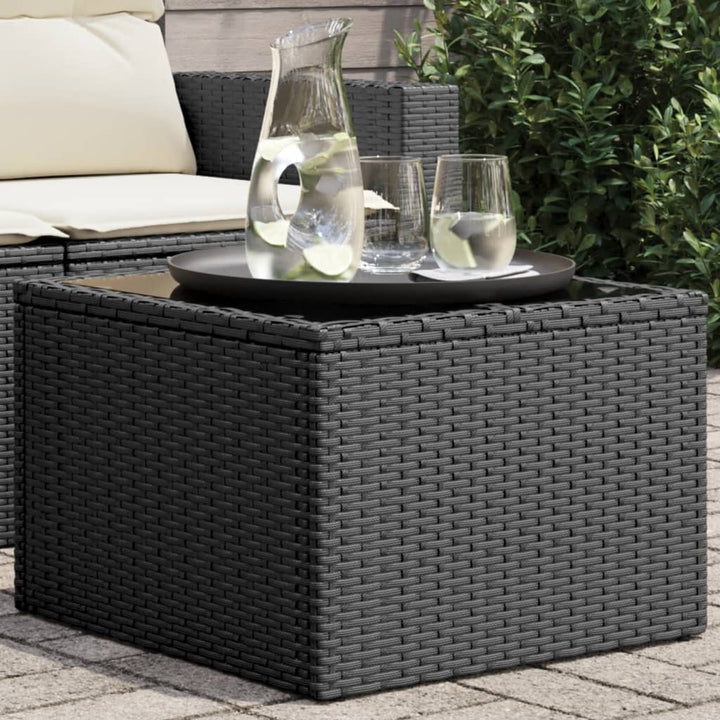 havebord med glasplade sort 55x55x37 cm polyrattan