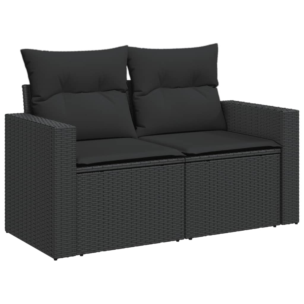 2-personers havesofa med hynder polyrattan sort