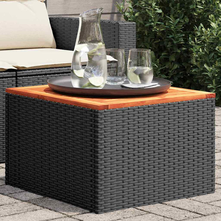 havebord sort 55x55x37 cm polyrattan og akacietræ