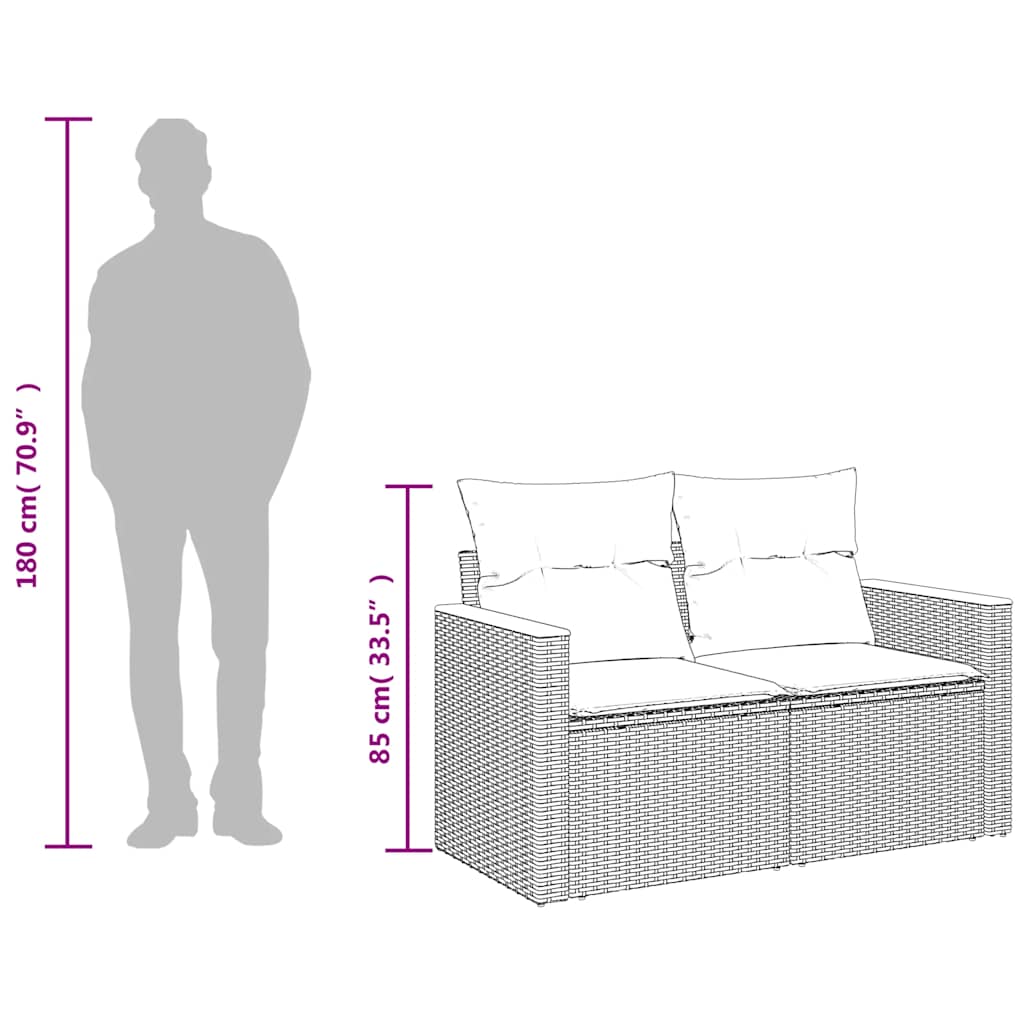 havesofa med hynder 2-personers sort polyrattan
