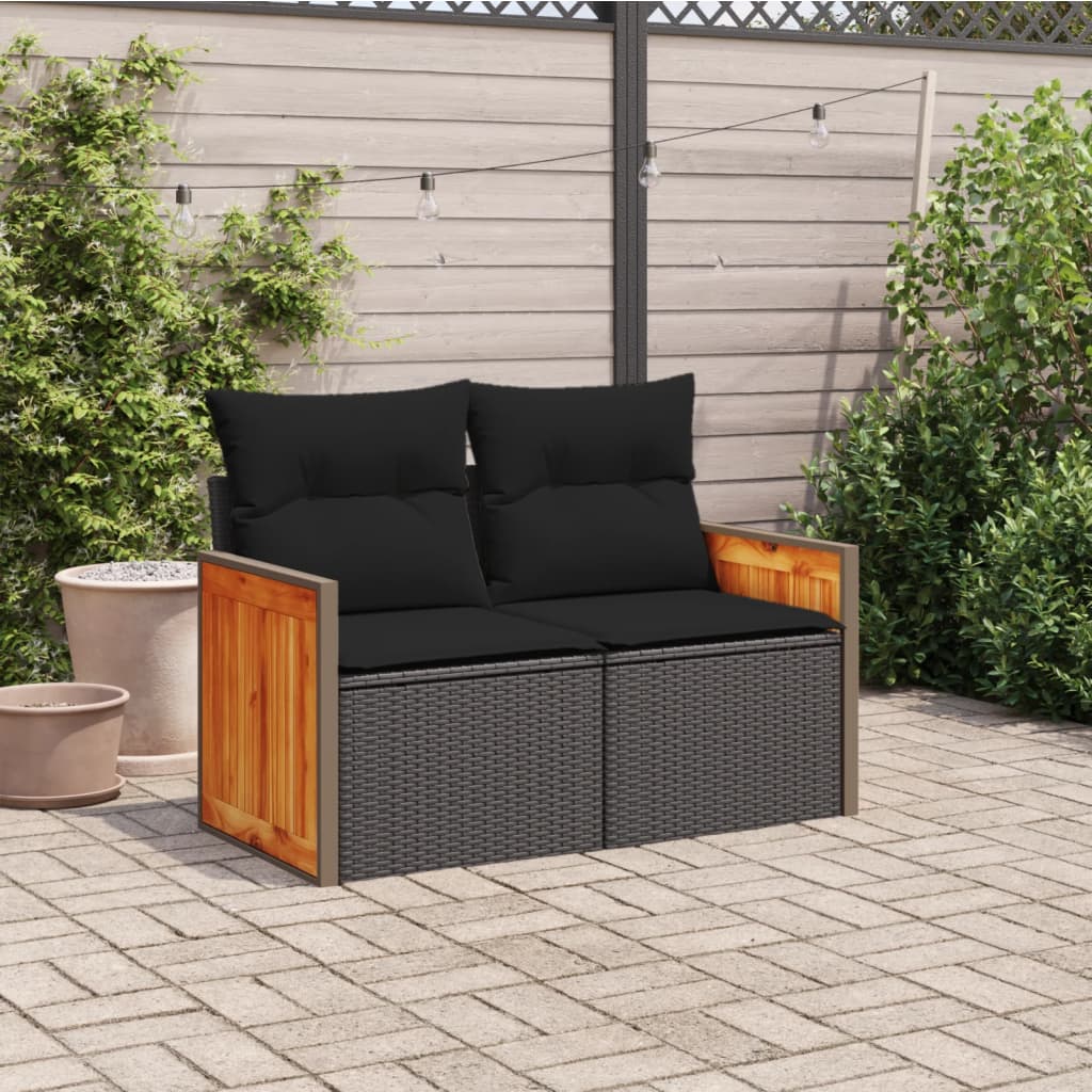 2-personers havesofa med hynder polyrattan sort