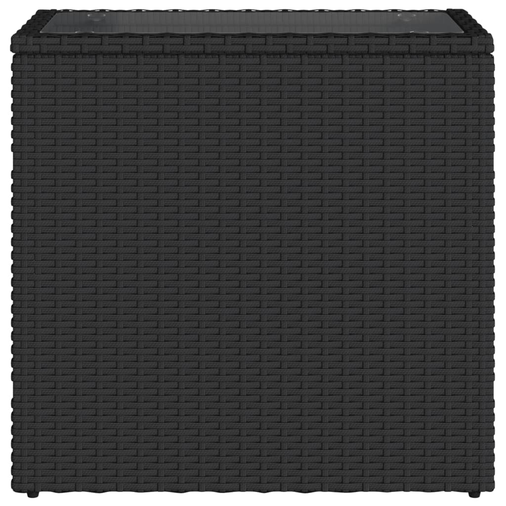 havebord med glastop 58x27,5x55 cm polyrattan sort