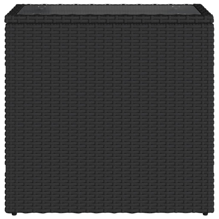 havebord med glastop 58x27,5x55 cm polyrattan sort