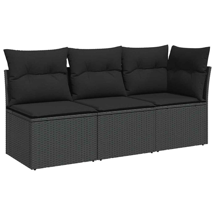 havesofa med hynder 3-personers sort polyrattan