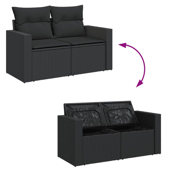havesofa med hynder 2-personers sort polyrattan