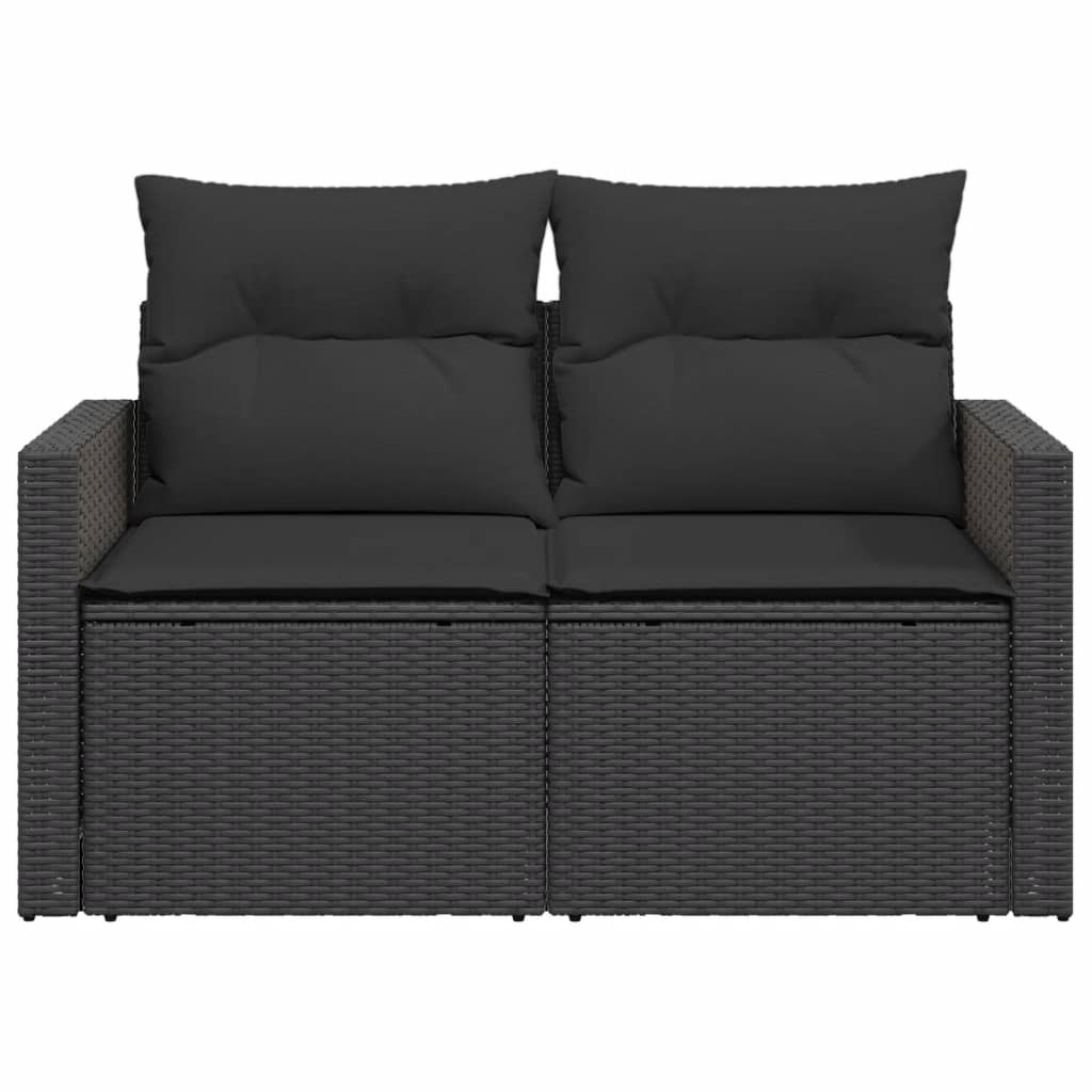 2-personers havesofa med hynder polyrattan sort