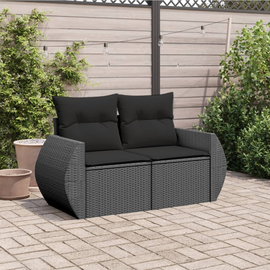 havesofa med hynder 2-personers sort polyrattan