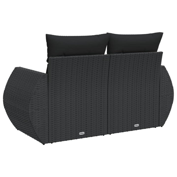 havesofa med hynder 2-personers sort polyrattan