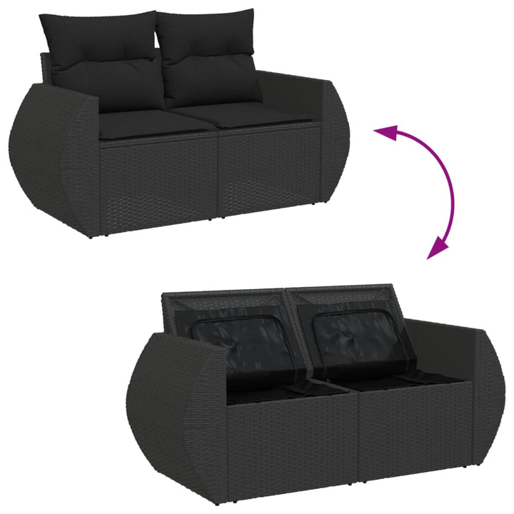 havesofa med hynder 2-personers sort polyrattan
