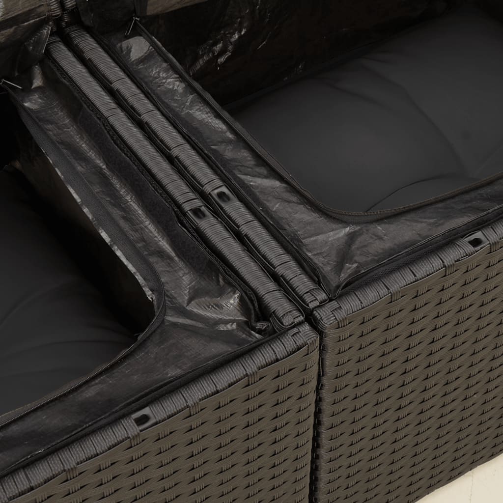 havesofa med hynder 2-personers sort polyrattan