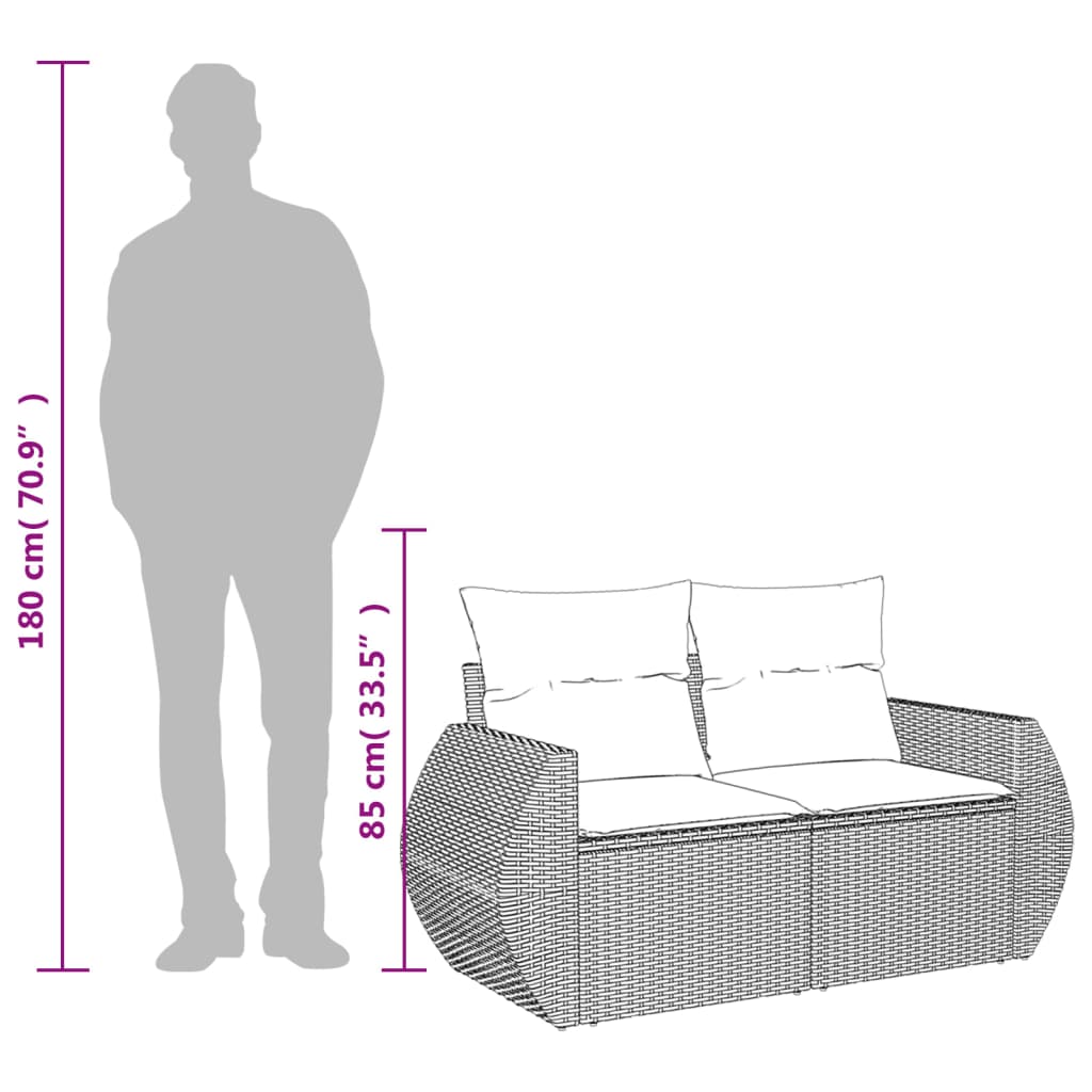 havesofa med hynder 2-personers sort polyrattan