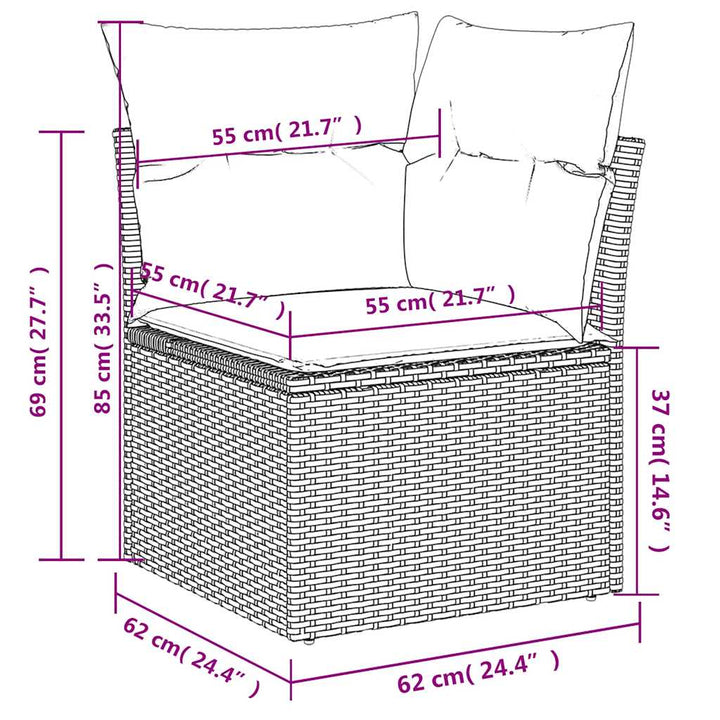 hjørnemodul til havesofa med hynder polyrattan sort