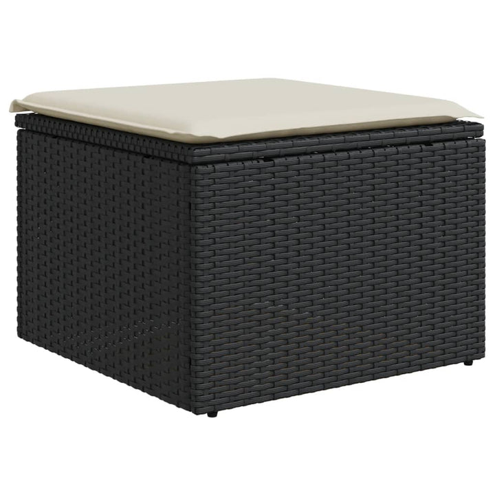 haveskammel med hynde 55x55x37 cm polyrattan sort