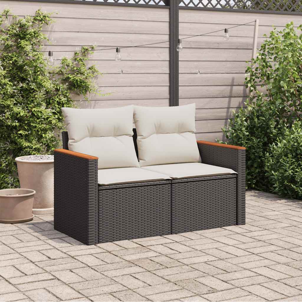 2-personers havesofa med hynder polyrattan sort