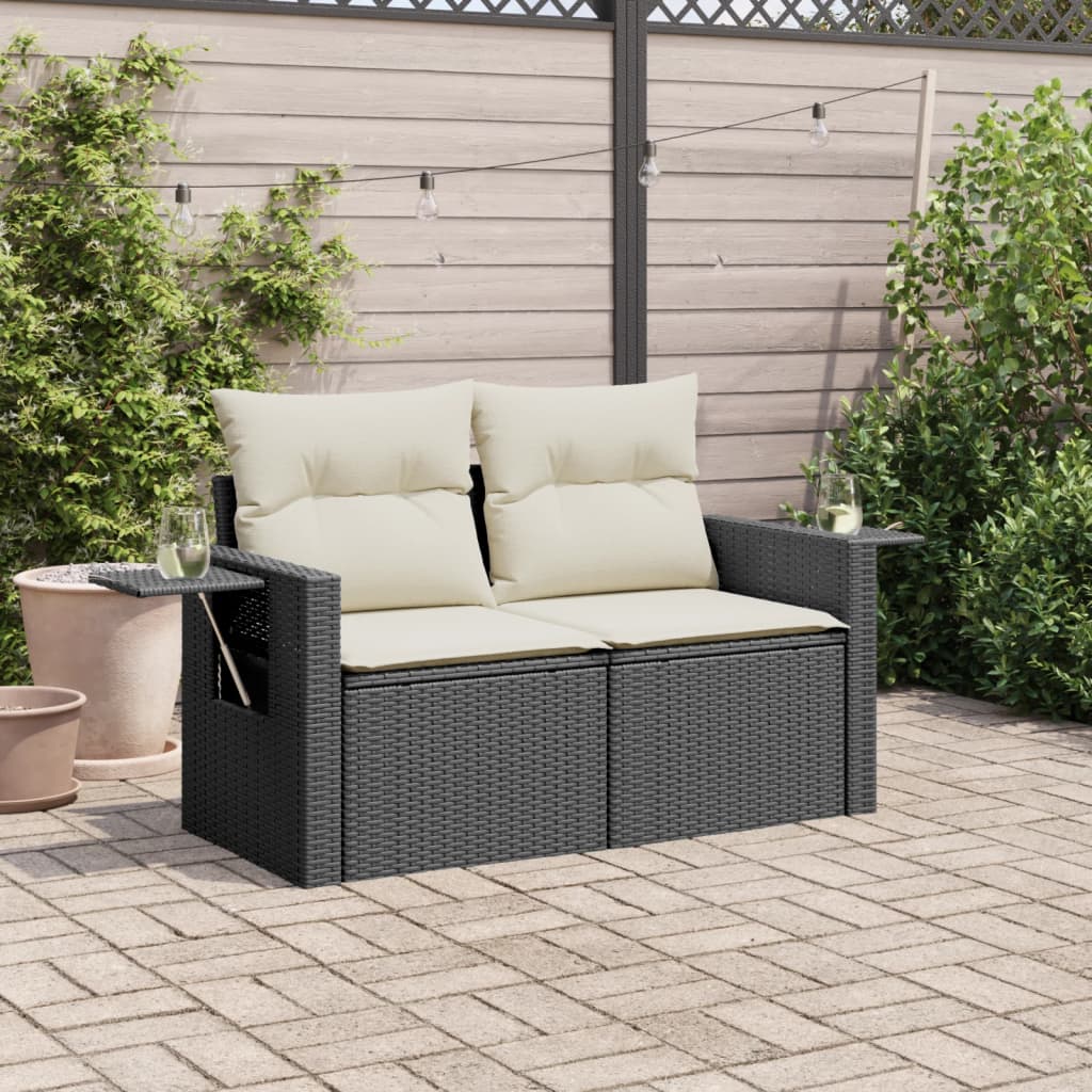 2-personers havesofa med hynder polyrattan sort