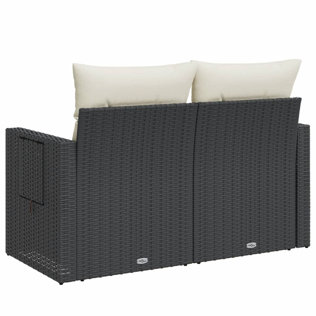 2-personers havesofa med hynder polyrattan sort
