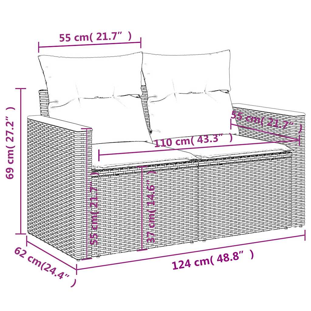 2-personers havesofa med hynder polyrattan sort