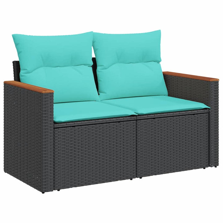 havesofa med hynder 2-personers sort polyrattan