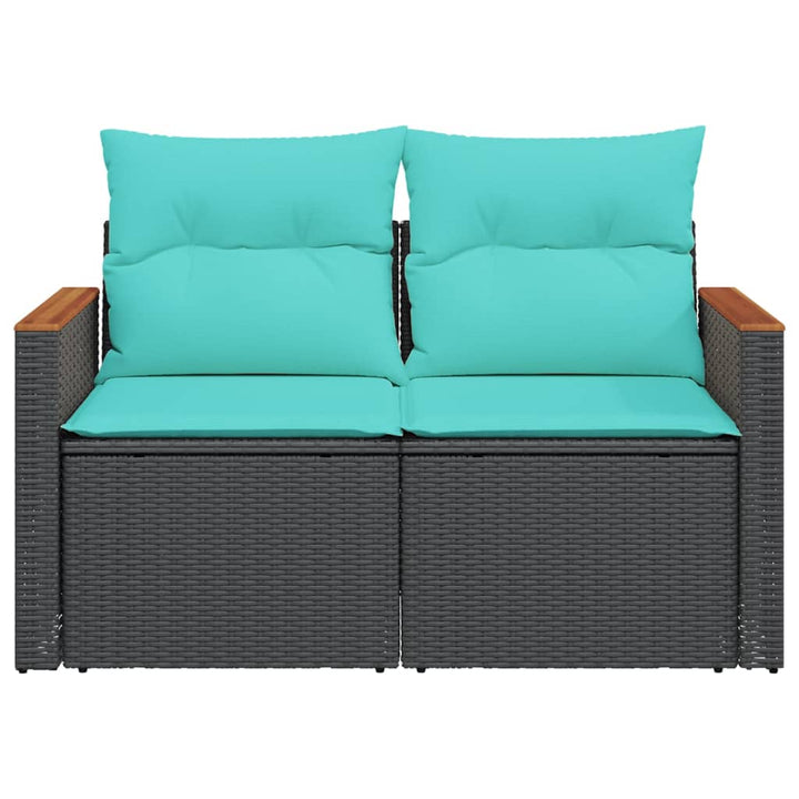 havesofa med hynder 2-personers sort polyrattan