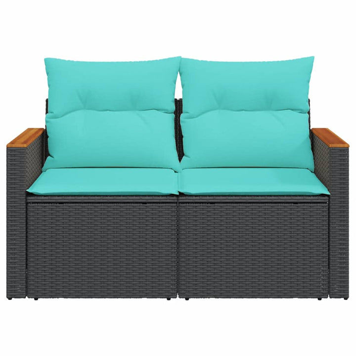 havesofa med hynder 2-personers sort polyrattan