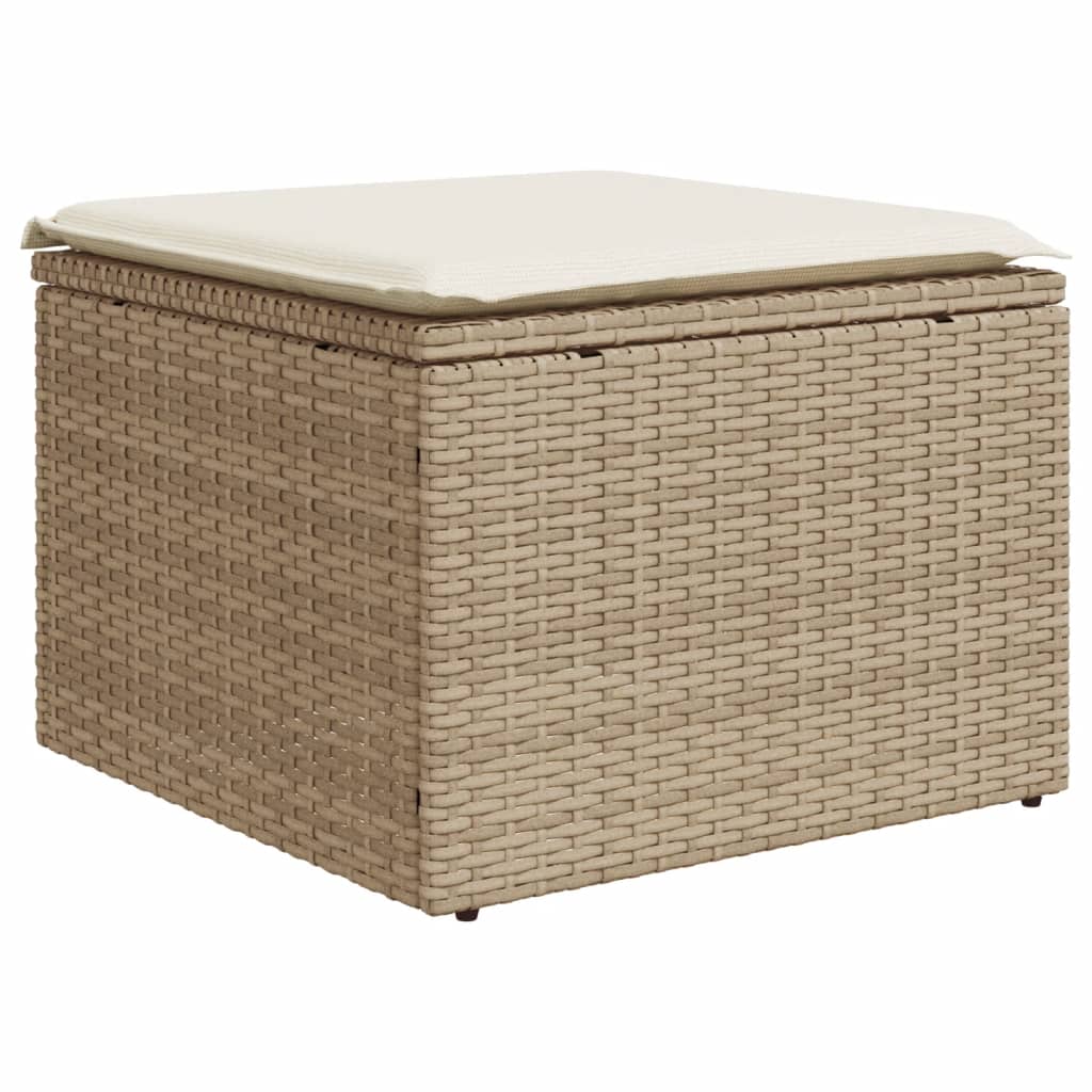 haveskammel med hynde 55x55x37 cm polyrattan beige