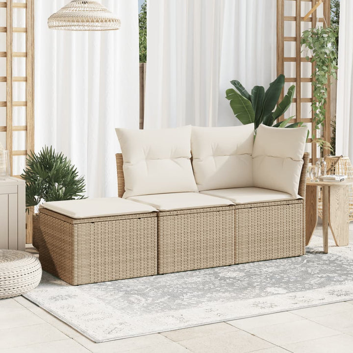 haveskammel med hynde 55x55x37 cm polyrattan beige