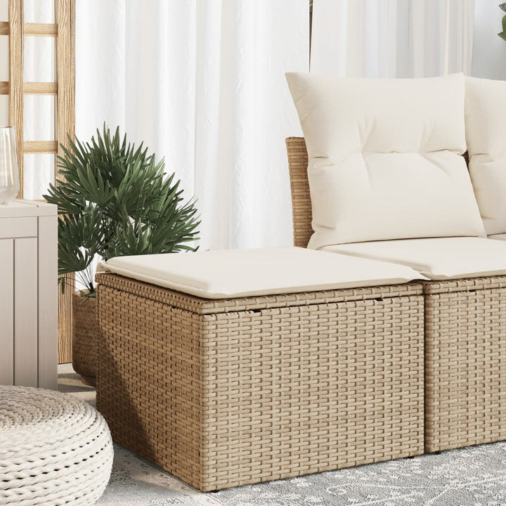 haveskammel med hynde 55x55x37 cm polyrattan beige