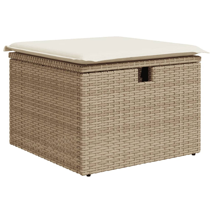 haveskammel med hynde 55x55x37 cm polyrattan beige