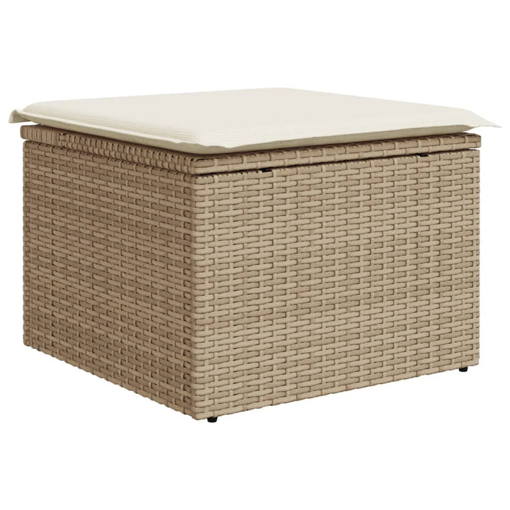 haveskammel med hynde 55x55x37 cm polyrattan beige