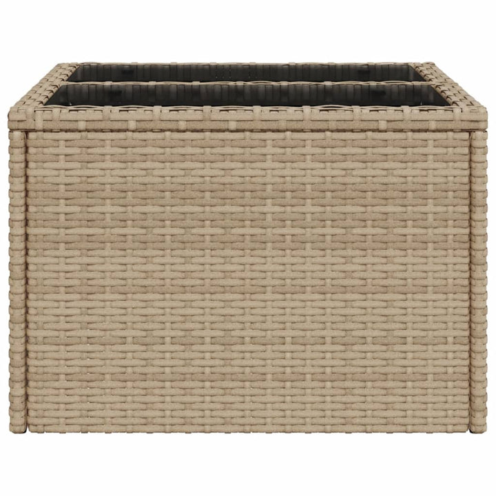 havebord med glastop 55x55x37 cm polyrattan beige