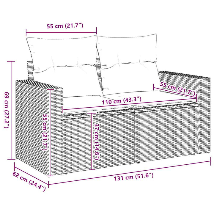 2-personers havesofa med hynder polyrattan beige