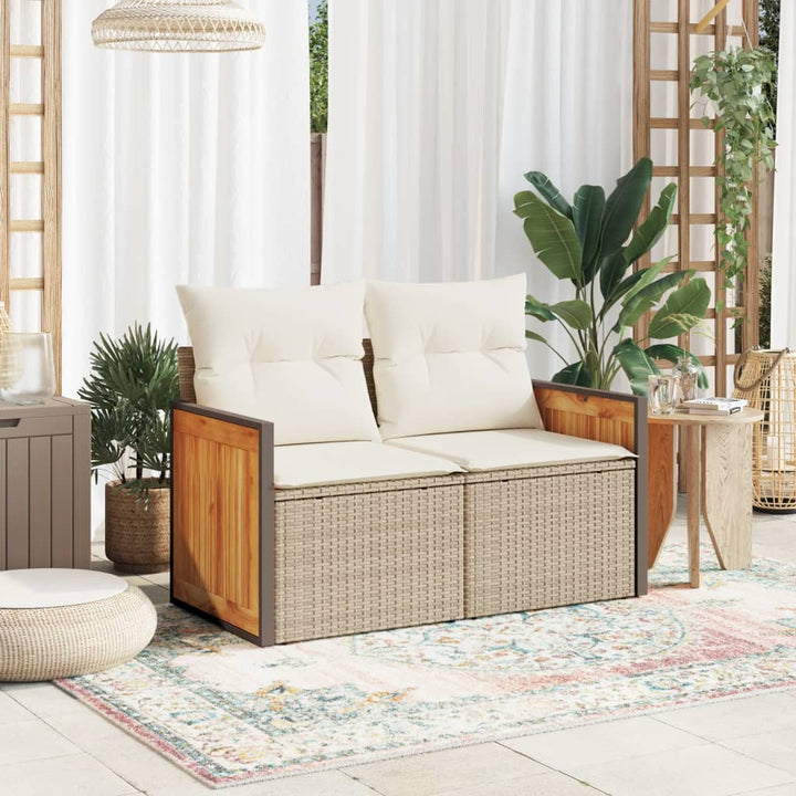 2-personers havesofa med hynder polyrattan beige