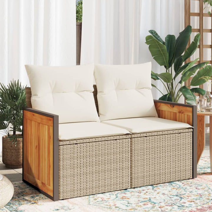 2-personers havesofa med hynder polyrattan beige