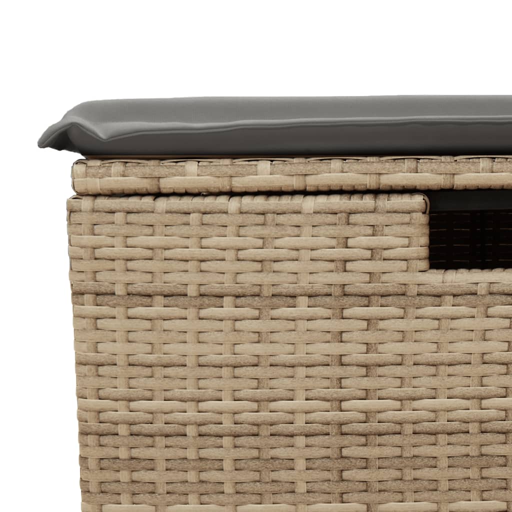 haveskammel med hynde 55x55x37 cm polyrattan beige