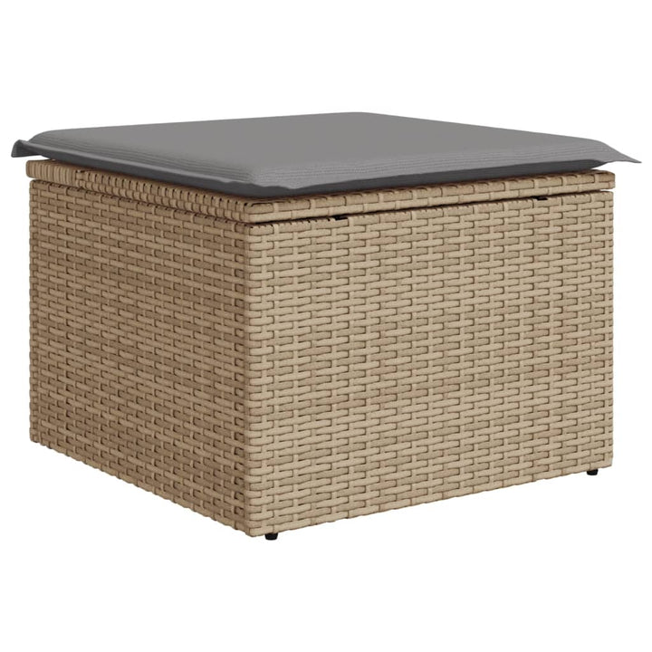 haveskammel med hynde 55x55x37 cm polyrattan beige