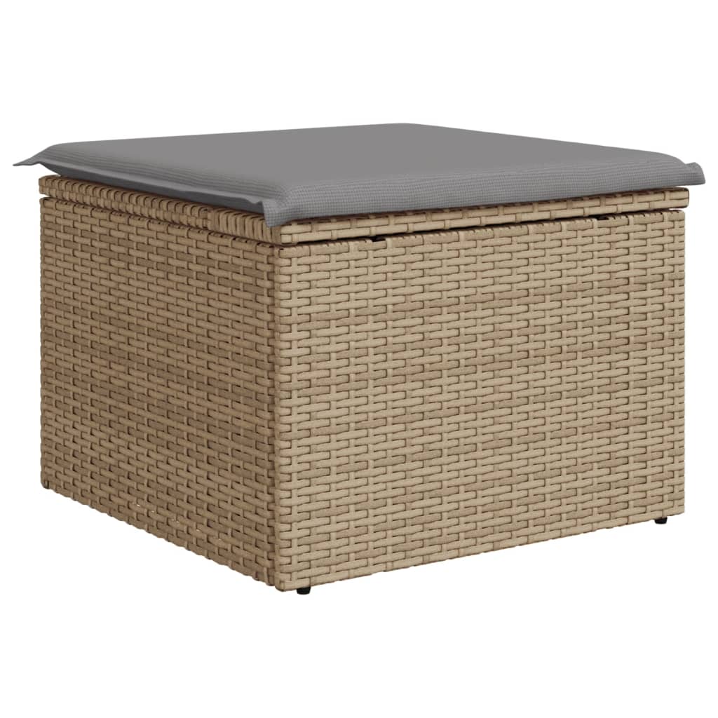 haveskammel med hynde 55x55x37 cm polyrattan beige