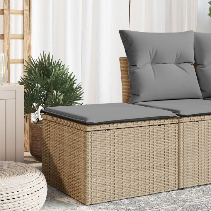 haveskammel med hynde 55x55x37 cm polyrattan beige