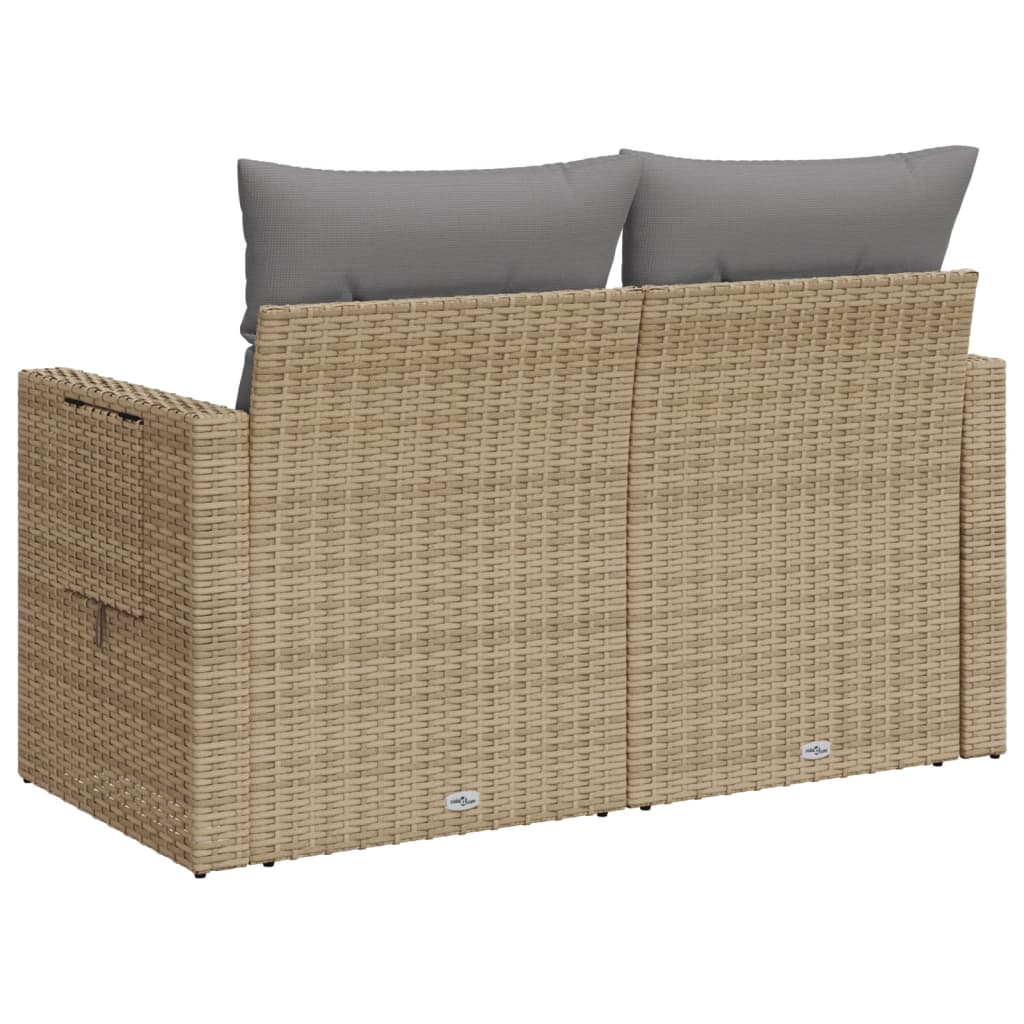 2-personers havesofa med hynder polyrattan beige