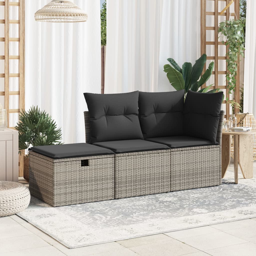 haveskammel med hynde 55x55x37 cm polyrattan grå