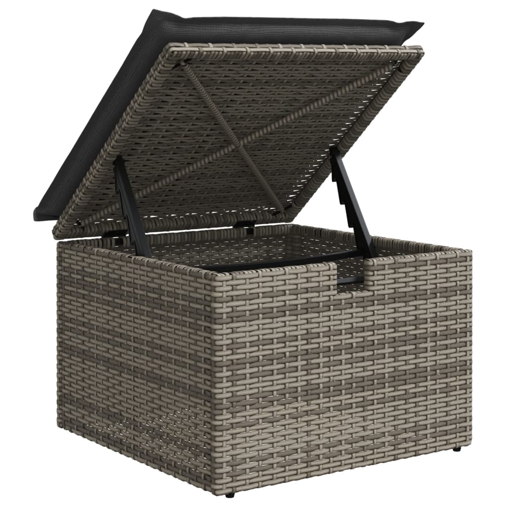 haveskammel med hynde 55x55x37 cm polyrattan grå