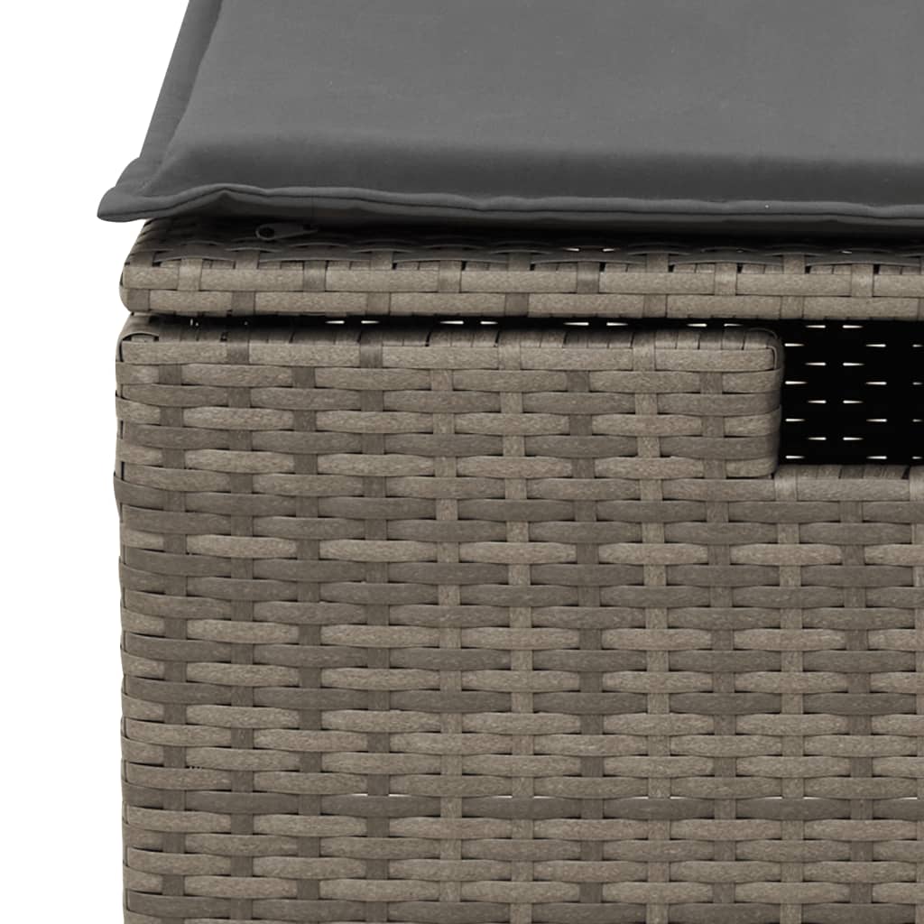 haveskammel med hynde 55x55x37 cm polyrattan grå