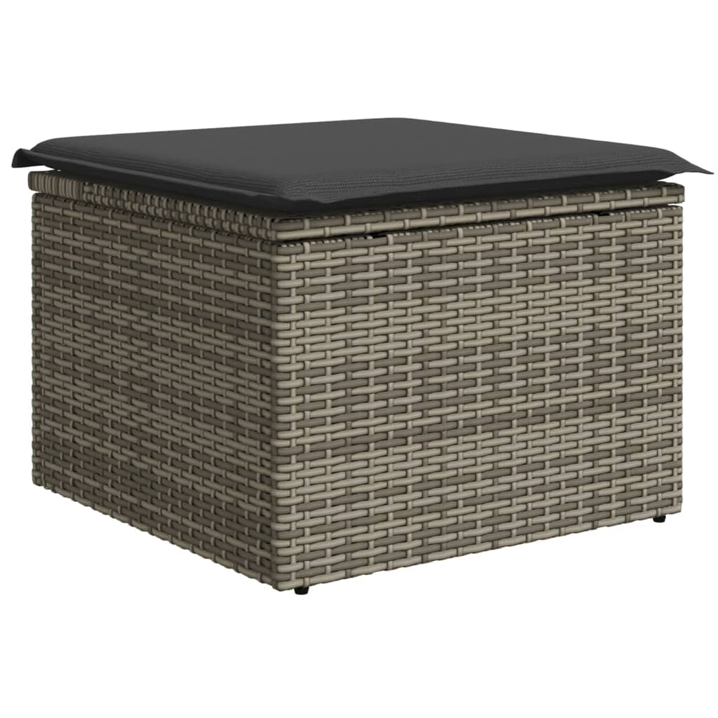 haveskammel med hynde 55x55x37 cm polyrattan grå