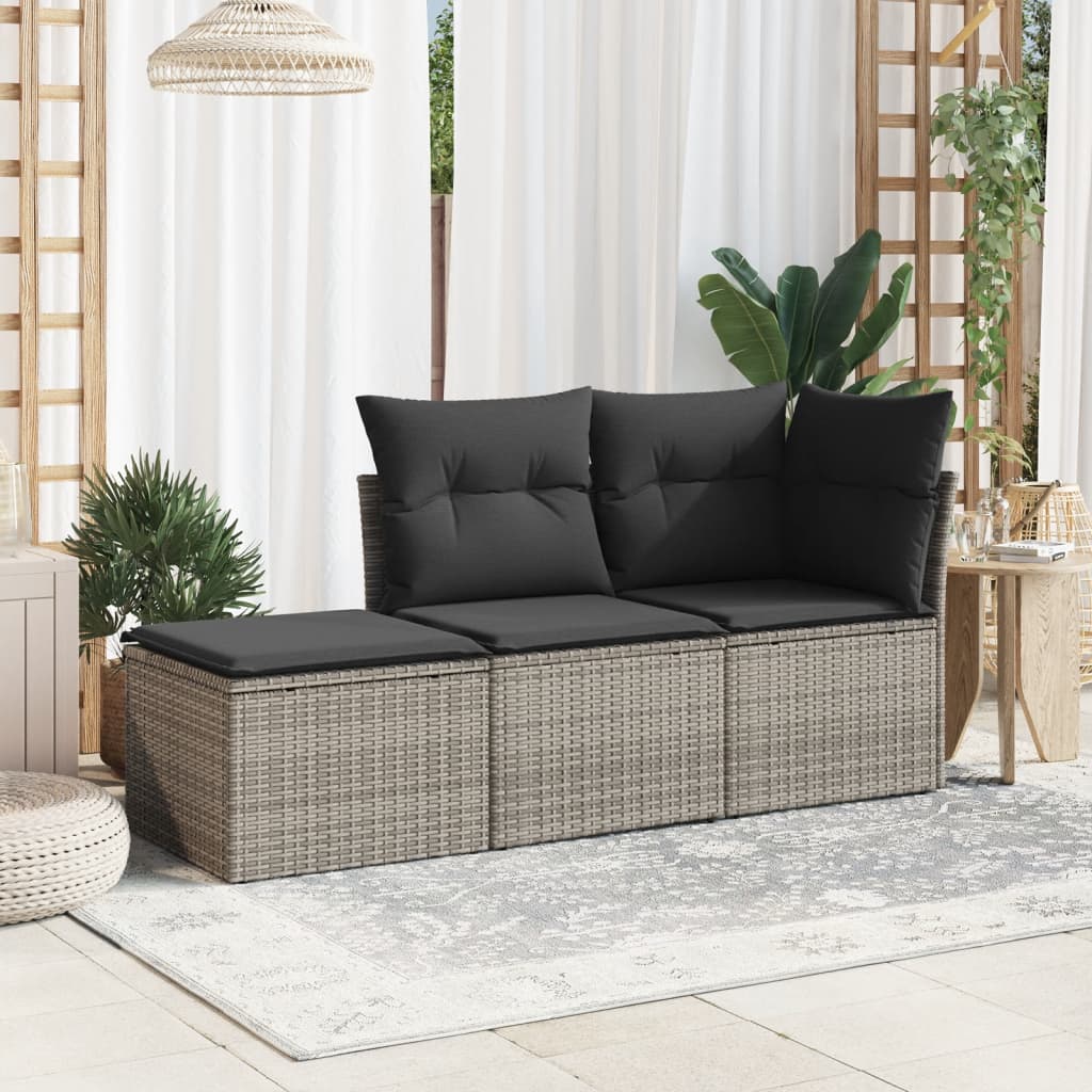 haveskammel med hynde 55x55x37 cm polyrattan grå
