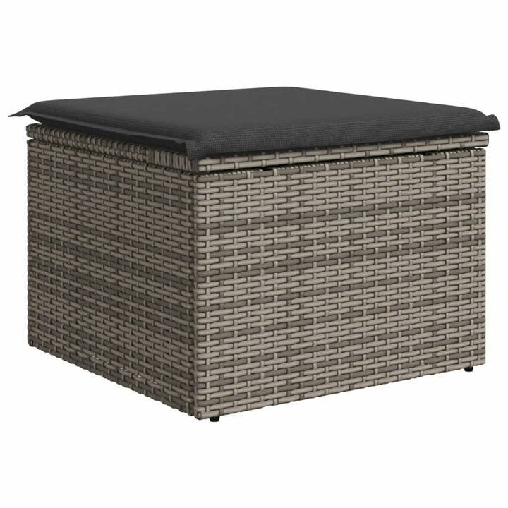 haveskammel med hynde 55x55x37 cm polyrattan grå