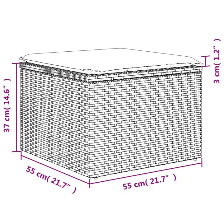 haveskammel med hynde 55x55x37 cm polyrattan grå