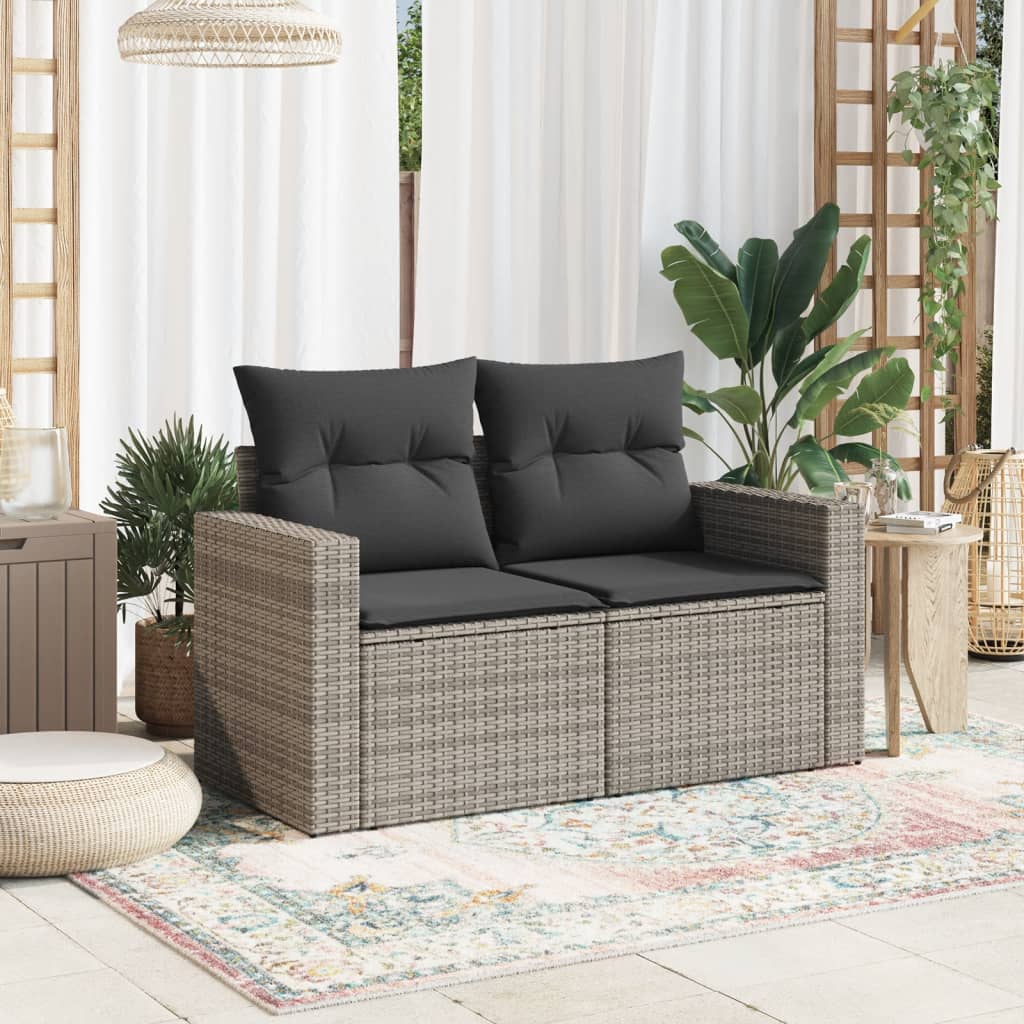 2-personers havesofa med hynder polyrattan grå