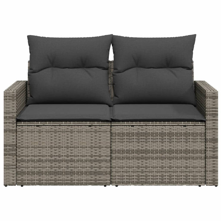2-personers havesofa med hynder polyrattan grå